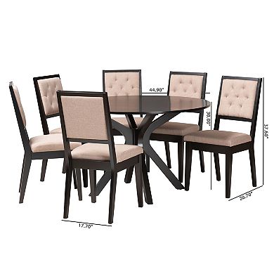 Baxton Studio Mana 7-Piece Dining Set with Round Table and Upholstered Chairs