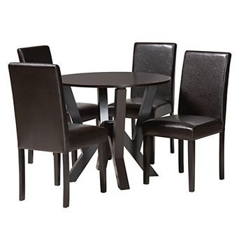Baxton Studio Rosi 5 pc Dining Set with Upholstered Chairs