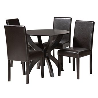Baxton Studio Trine 5 pc Dining Set with Round Table and Upholstered Chairs