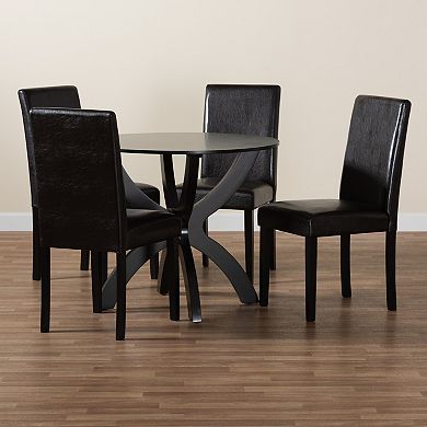 Baxton Studio Trine 5-Piece Dining Set with Round Table and Upholstered Chairs