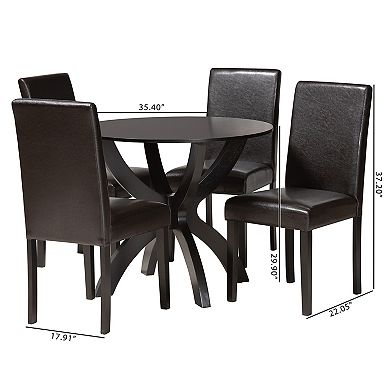 Baxton Studio Trine 5-Piece Dining Set with Round Table and Upholstered Chairs