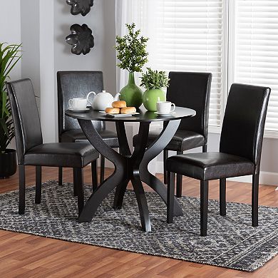 Baxton Studio Trine 5-Piece Dining Set with Round Table and Upholstered Chairs