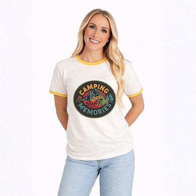 Camping Is My Best Memories Badge - Women's Ringer Graphic T-Shirt