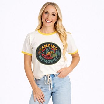 Camping Is My Best Memories Badge - Women's Ringer Graphic T-Shirt
