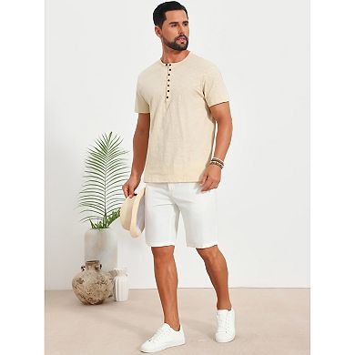 2 Packs Men's Retro Henley Shirt Texture Button Down Short Sleeve Outdoor T-Shirts