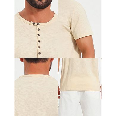 2 Packs Men's Retro Henley Shirt Texture Button Down Short Sleeve Outdoor T-Shirts