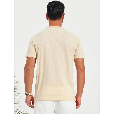 2 Packs Men's Retro Henley Shirt Texture Button Down Short Sleeve Outdoor T-Shirts