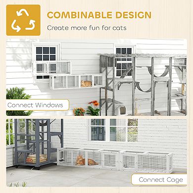 PawHut 98" Cat Tunnel Outdoor with Combinable Design, Doors,