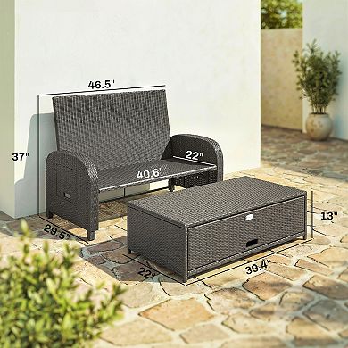 Outsunny Outdoor Patio Rattan Daybed w/ Storage Ottoman,