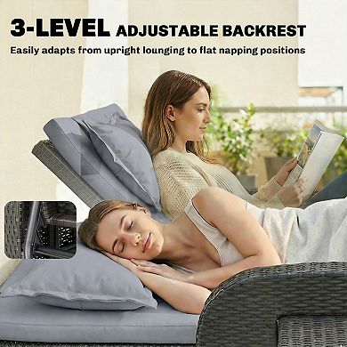 Outsunny Outdoor Patio Rattan Daybed w/ Storage Ottoman,