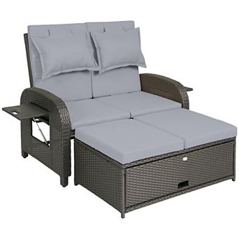Outsunny Outdoor Patio Rattan Daybed w/ Storage Ottoman,