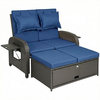 Outsunny Outdoor Patio Rattan Daybed w/ Storage Ottoman,