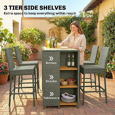 Outsunny Outdoor Bar Set, 3 Tier Bar Height Patio Table and Chairs,