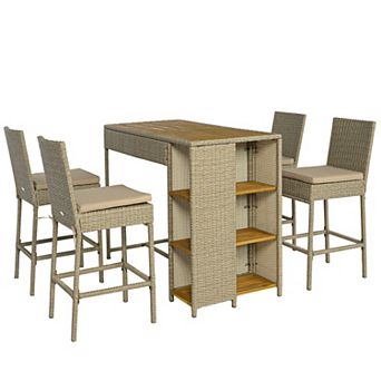 Outsunny Outdoor Bar Set, 3 tier Bar Height Patio Table and Chairs,