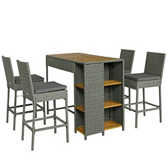 Outsunny Outdoor Bar Set, 3 tier Bar Height Patio Table and Chairs,