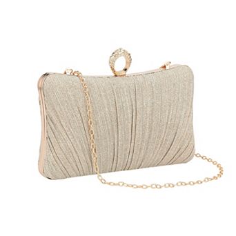 Clutch Purse Pleated Evening Bag for Women Handbags with Rhinestone Ring