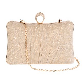 Clutch Purse Pleated Evening Bag for Women Handbags with Rhinestone Ring