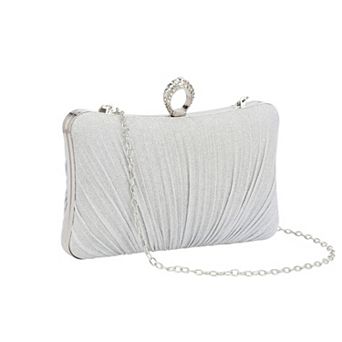 Clutch Purse Pleated Evening Bag for Women Handbags with Rhinestone Ring