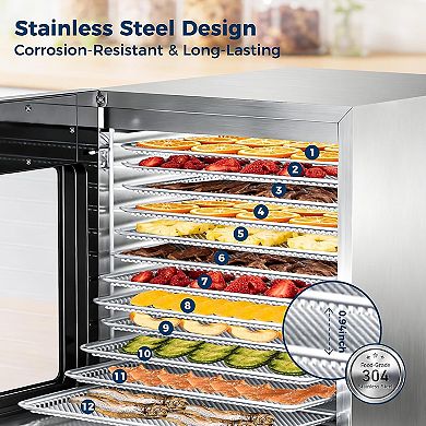 OSTBA Food Dehydrator, 12Trays, 95165℉, 48h Digital Timer, Recipe for Fruit, Vegetable, Jerky, Herb