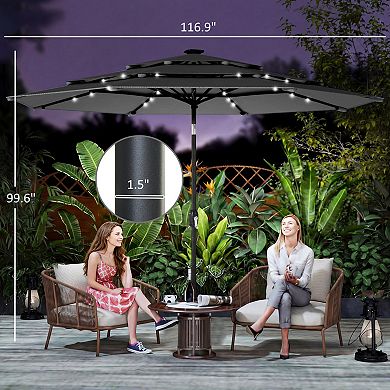 Outsunny 9.7 ft Outdoor Patio Umbrella with Lights,