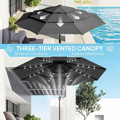 Outsunny 9.7 ft Outdoor Patio Umbrella with Lights,