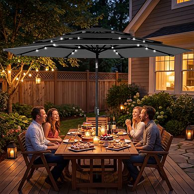 Outsunny 9.7 ft Outdoor Patio Umbrella with Lights,
