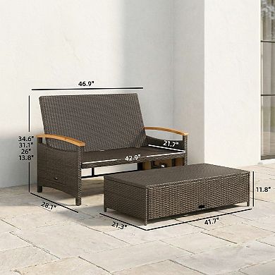 Outsunny Rattan Outdoor Daybed w/4-Level Adjustable Backrest,
