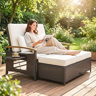 Outsunny Rattan Outdoor Daybed w/4-Level Adjustable Backrest,