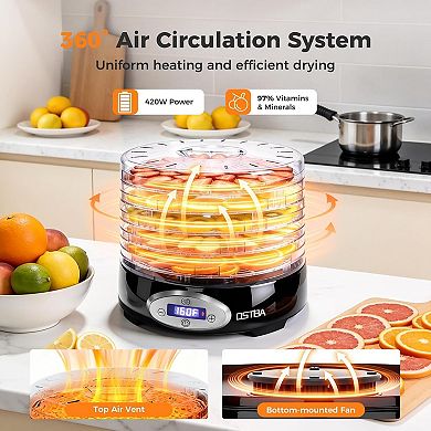 OSTBA Food Dehydrator, Adjustable Temp 95160℉, 48H Timer for Fruits, Veggies, Jerky, Herbs