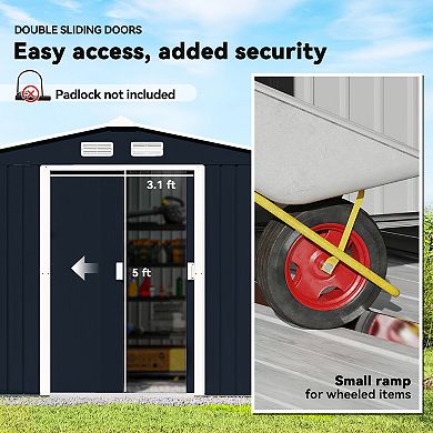 Outsunny 9ft x 6ft Storage Shed Garden Tool House w/ Vents Doors