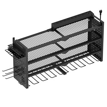 4-Layer Power Tool Organizer Wall Mount with Charging Station Heavy Duty Metal Tool Storage Rack