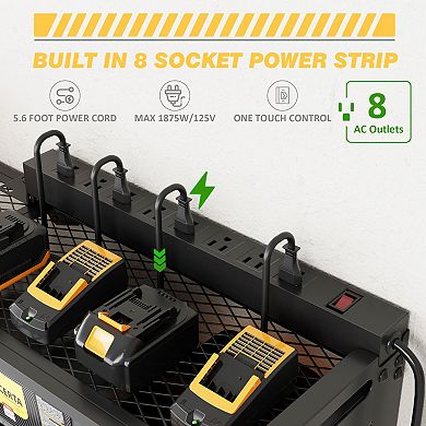 4-Layer Power Tool Organizer Wall Mount with Charging Station Heavy Duty Metal Tool Storage Rack