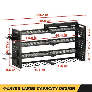4-Layer Power Tool Organizer Wall Mount with Charging Station Heavy Duty Metal Tool Storage Rack