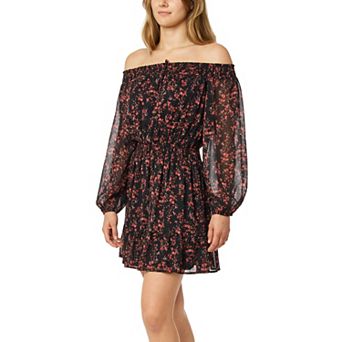 Juniors' WallFlower Long Sleeve Off the Shoulder Mini Dress