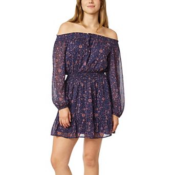 Juniors' WallFlower Long Sleeve Off the Shoulder Mini Dress