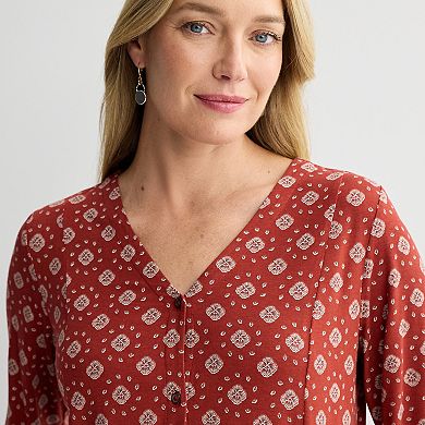 Women's Croft & Barrow® V-Neck Button Front Blouse