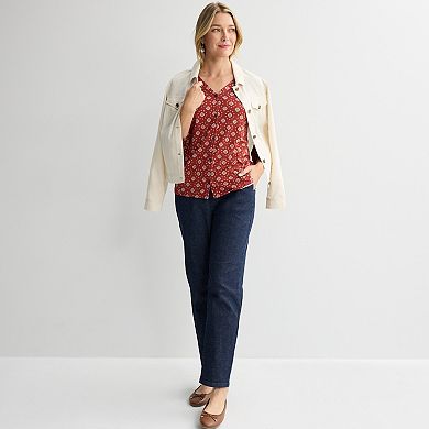 Women's Croft & Barrow® V-Neck Button Front Blouse