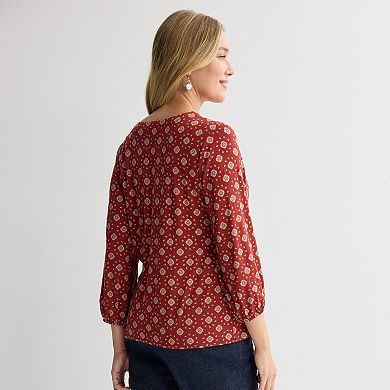 Women's Croft & Barrow® V-Neck Button Front Blouse