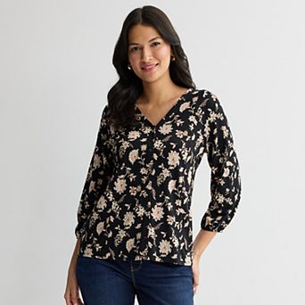 Women's Croft & Barrow® V-Neck Button Front Blouse
