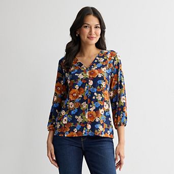 Women's Croft & Barrow® V-Neck Button Front Blouse