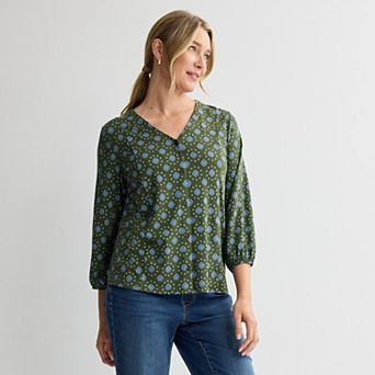Women's Croft & Barrow® V-Neck Button Front Blouse