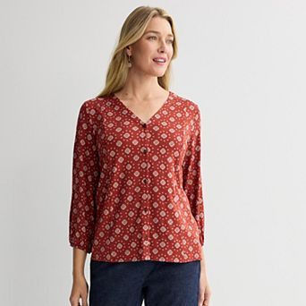 Women's Croft & Barrow® V-Neck Button Front Blouse