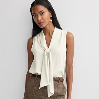 Petite Nine West Sleeveless Tie Neck Blouse