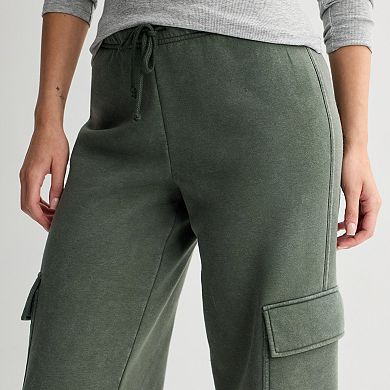 Juniors' Pink Republic Fleece Cargo Wide Leg Sweatpants