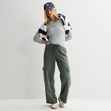 Juniors' Pink Republic Fleece Cargo Wide Leg Sweatpants