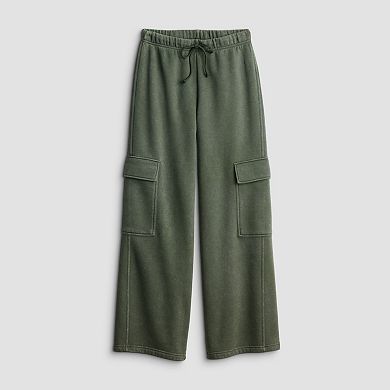 Juniors' Pink Republic Fleece Cargo Wide Leg Sweatpants