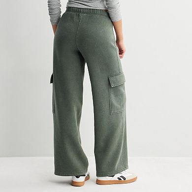Juniors' Pink Republic Fleece Cargo Wide Leg Sweatpants