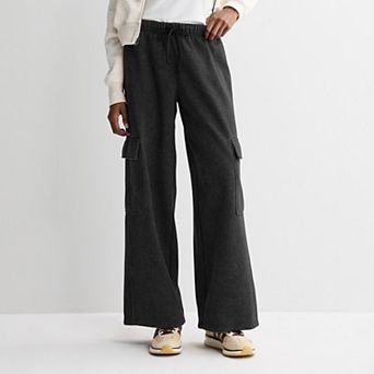 Juniors' Pink Republic Fleece Cargo Wide Leg Sweatpants