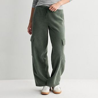 Juniors' Pink Republic Fleece Cargo Wide Leg Sweatpants