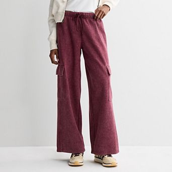 Juniors' Pink Republic Fleece Cargo Wide Leg Sweatpants